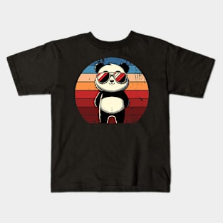 Retro Panda in Sunglasses BBQ Pool Party Funny Panda Kids T-Shirt